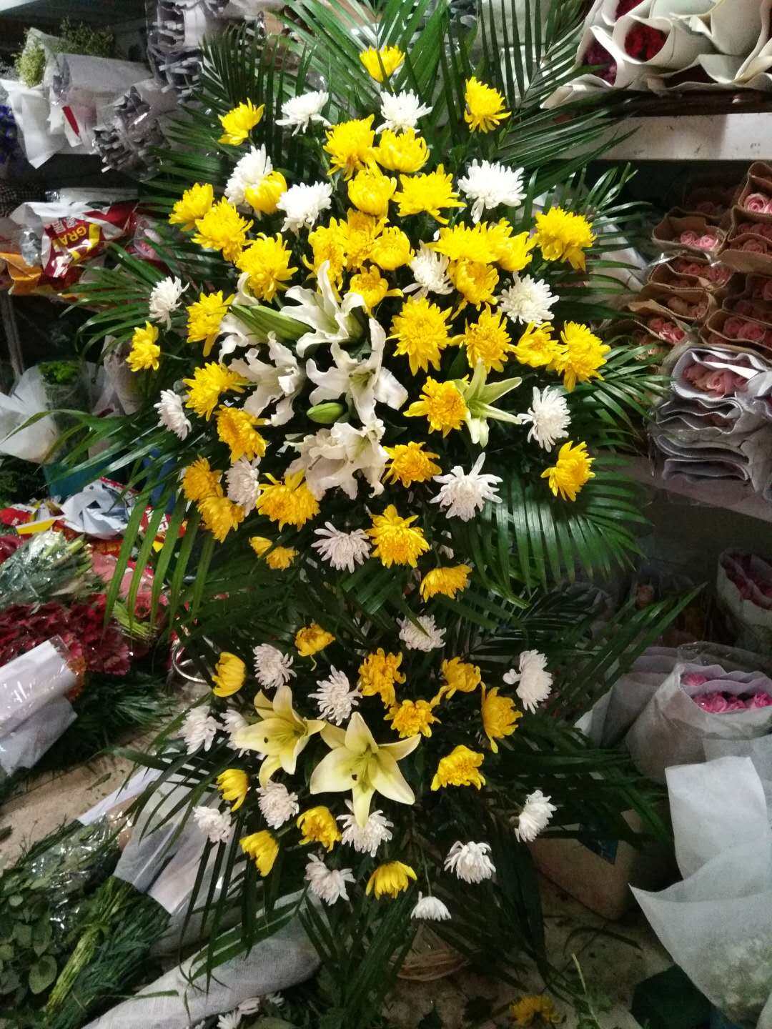 清明祭祖菊花花篮西安鲜花花店同城速递黄白菊花祭奠纪念哀思扫墓