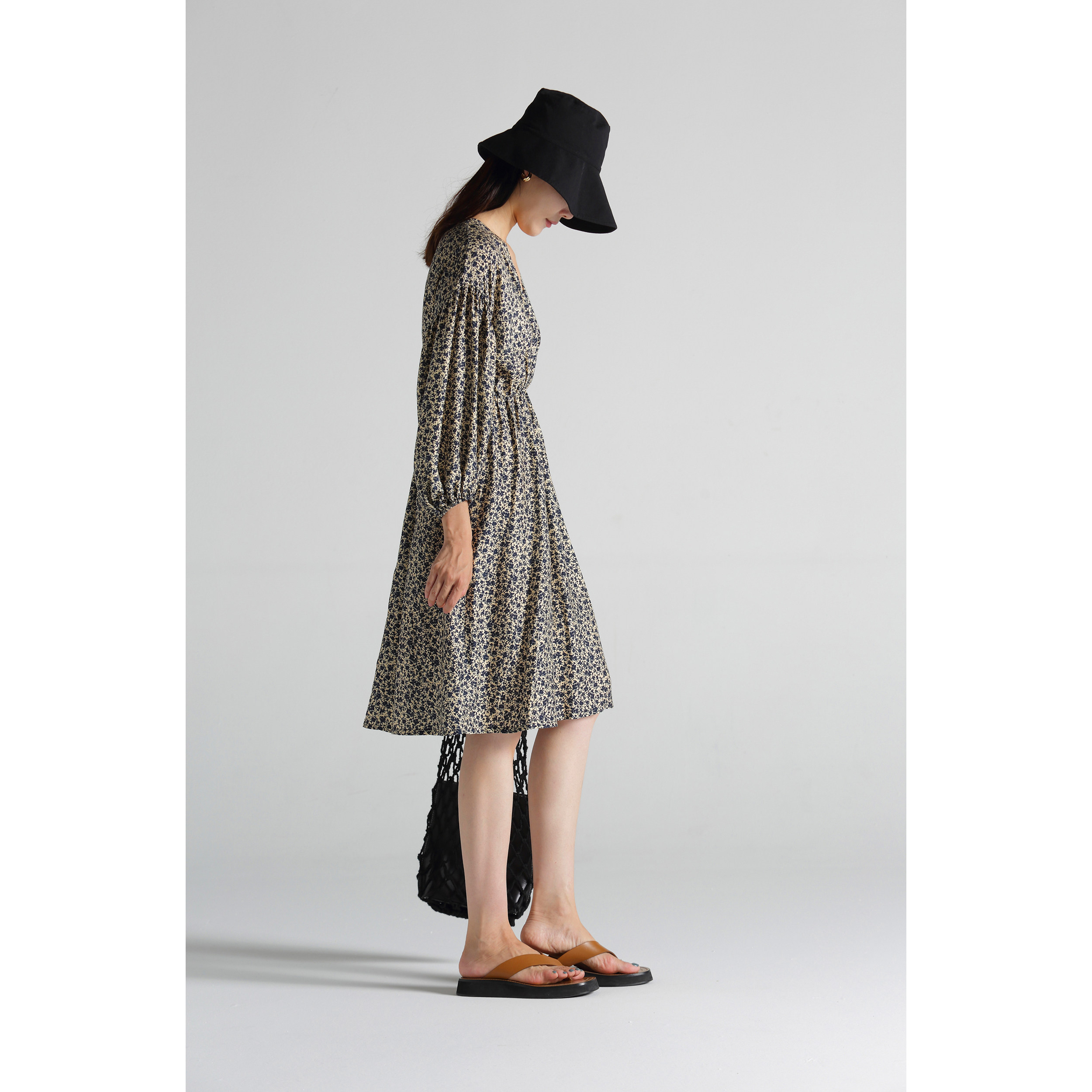 plainsight真丝混纺八分泡泡连衣裙连衣裙