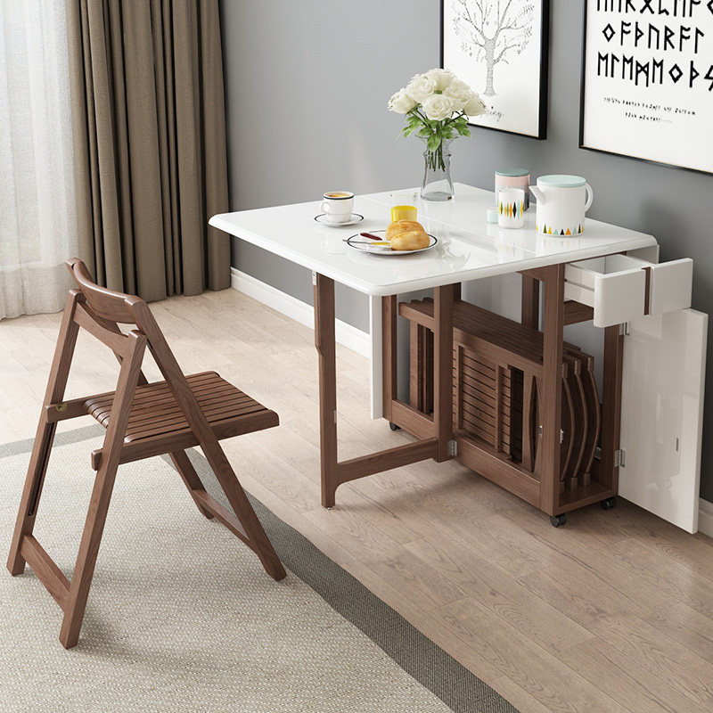 北欧可伸缩折叠餐桌椅组合多功能家用饭桌小户型现代简约餐厅家具