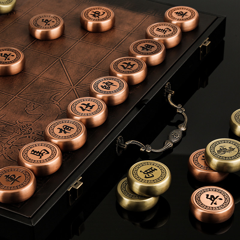 中国象棋高档套装成人大号金属铜合金复古风折叠棋盘工艺品摆件