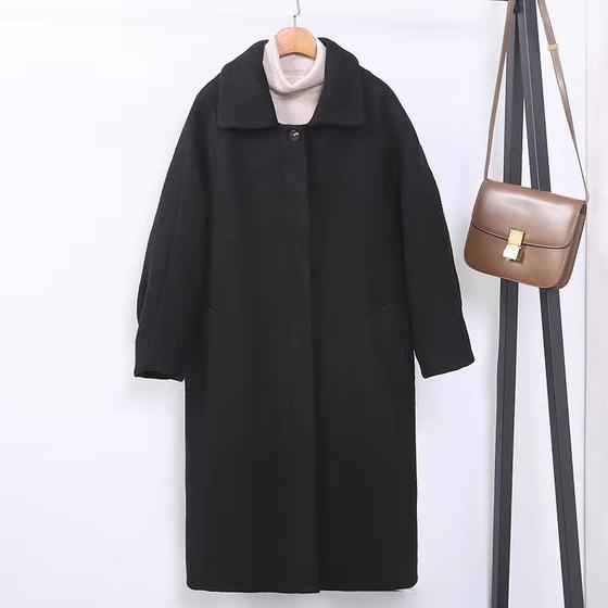 Hepburn Black Woolen Coat Small Woman 2021 Winter New Korean Medium Long Loose Thickened Wool Coat Hepburn Black Woolen Coat Small Woman 2021 Winter New Korean Medium Long Loose Thickened Wool Coat