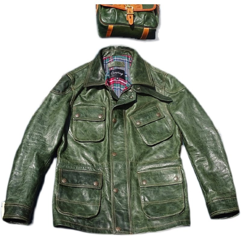 m65改版猎装款油蜡做马皮真皮皮衣男多口袋皮衣