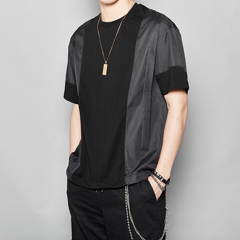 原创设计 材质拼接短袖T恤 修身合体英伦剪裁夏季时尚短袖TEE中袖