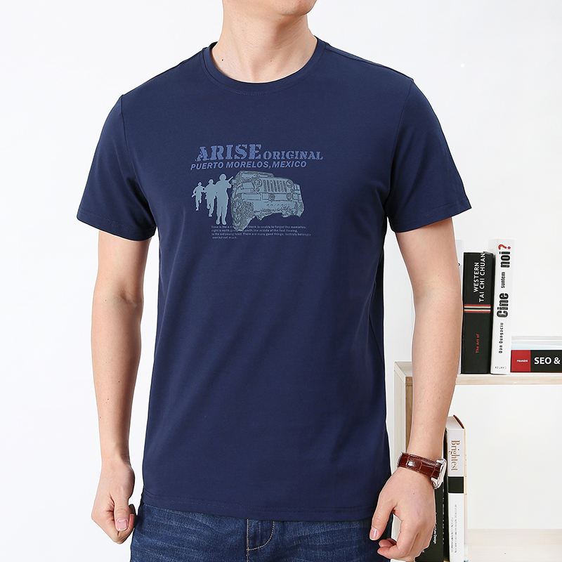 纯棉弹力 2022夏季新款男士圆领短袖T恤印花半袖体恤男衣服打底衫