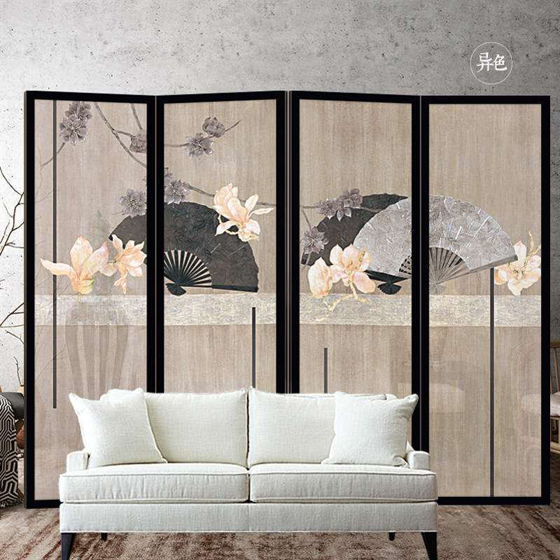 人气新品异色现代中式屏风隔断半透明纱质客厅折屏