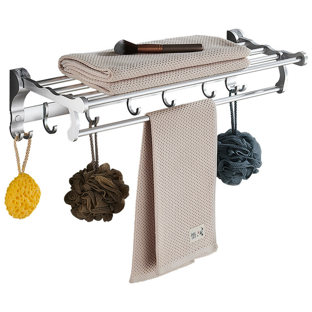 Wall bathroom shelf bathroom towel rack towel rack space aluminum bathroom toilet folded and stored free punch Wall bathroom shelf bathroom towel rack towel rack space aluminum bathroom toilet folded and stored free punch