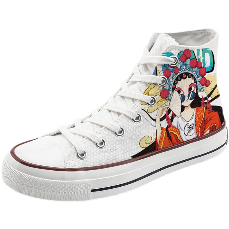 回力国潮中国国风京剧高帮帆布鞋爆改涂鸦学生帆布鞋