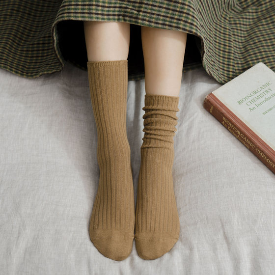 Pure color vertical strip in socks, color piles, ladies trendy socks autumn and winter Korean version of Ulzzang long socks ins Pure color vertical strip in socks, color piles, ladies trendy socks autumn and winter Korean version of Ulzzang long socks ins