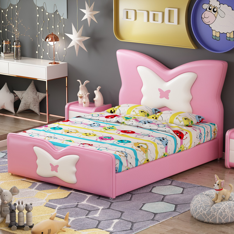 儿童童床单人床女孩粉色公主少女轻奢蝴蝶15米ins儿童床