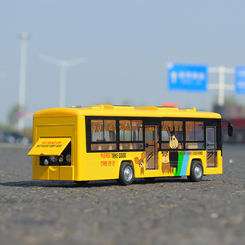 彩珀合金公交车模型6路巴士大巴声光玩具车长途车车模