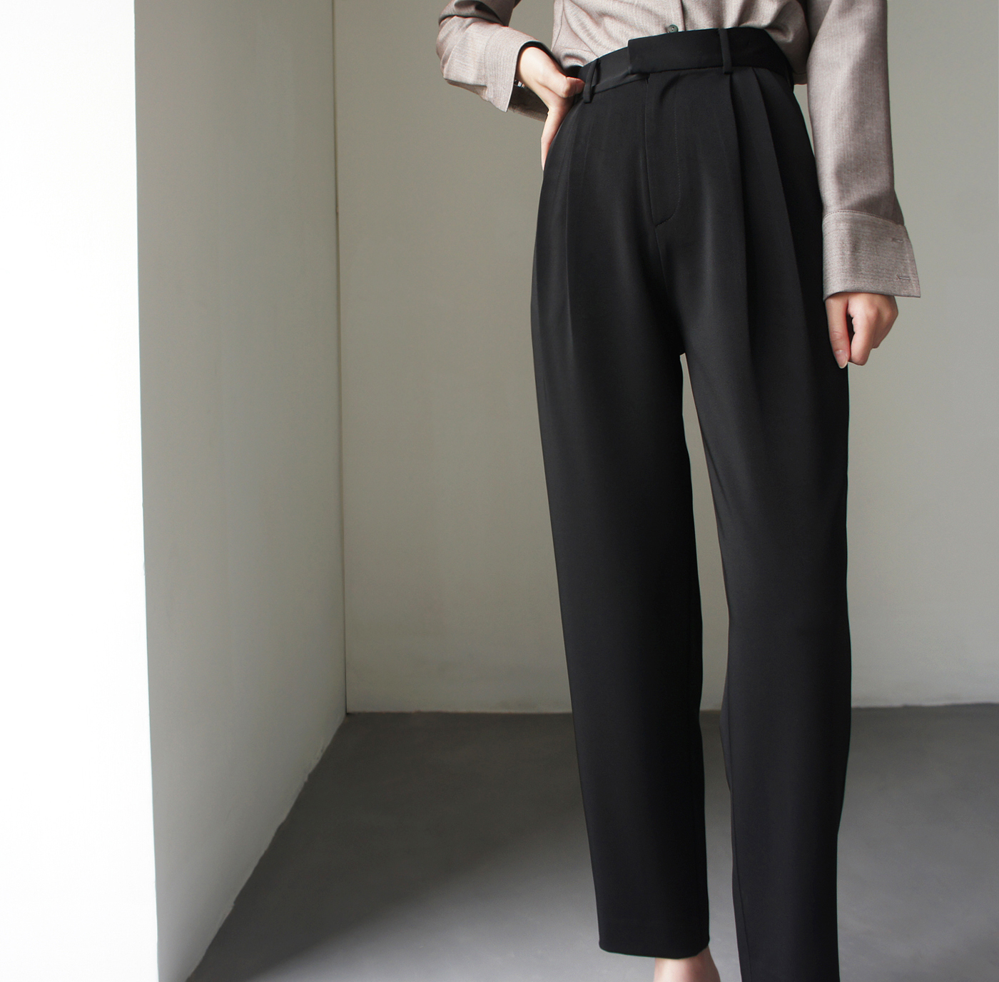 JO-JO-Z 黑色重磅高腰小脚裤吸烟裤时髦chic垂感佳不易皱2019女秋