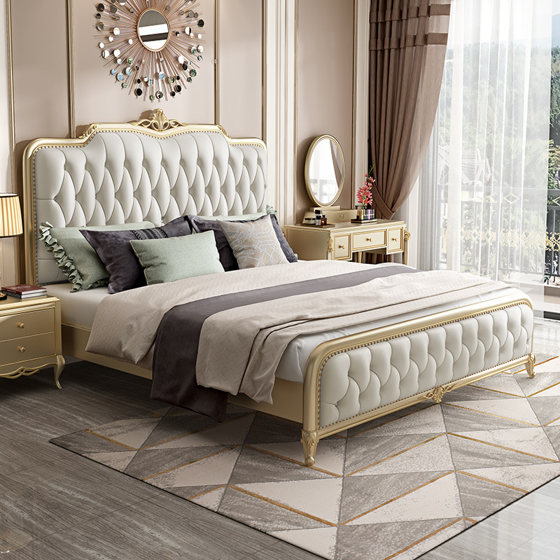 轻奢实木双人床主卧美式皮艺婚床现代简约公主欧式实木床