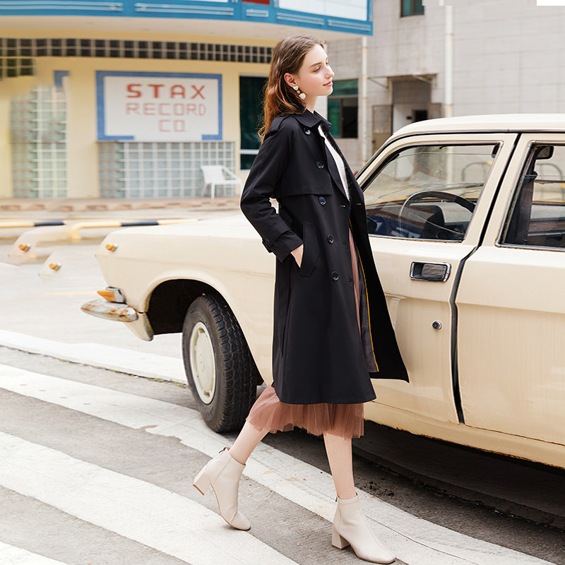 zk品牌黑色风衣女装英伦风中长小个子气质流行风衣