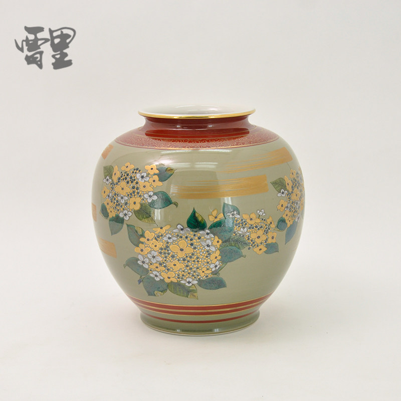 西日里日本进口九谷烧花瓶陶胜紫阳花陶瓷陈设装饰花瓶