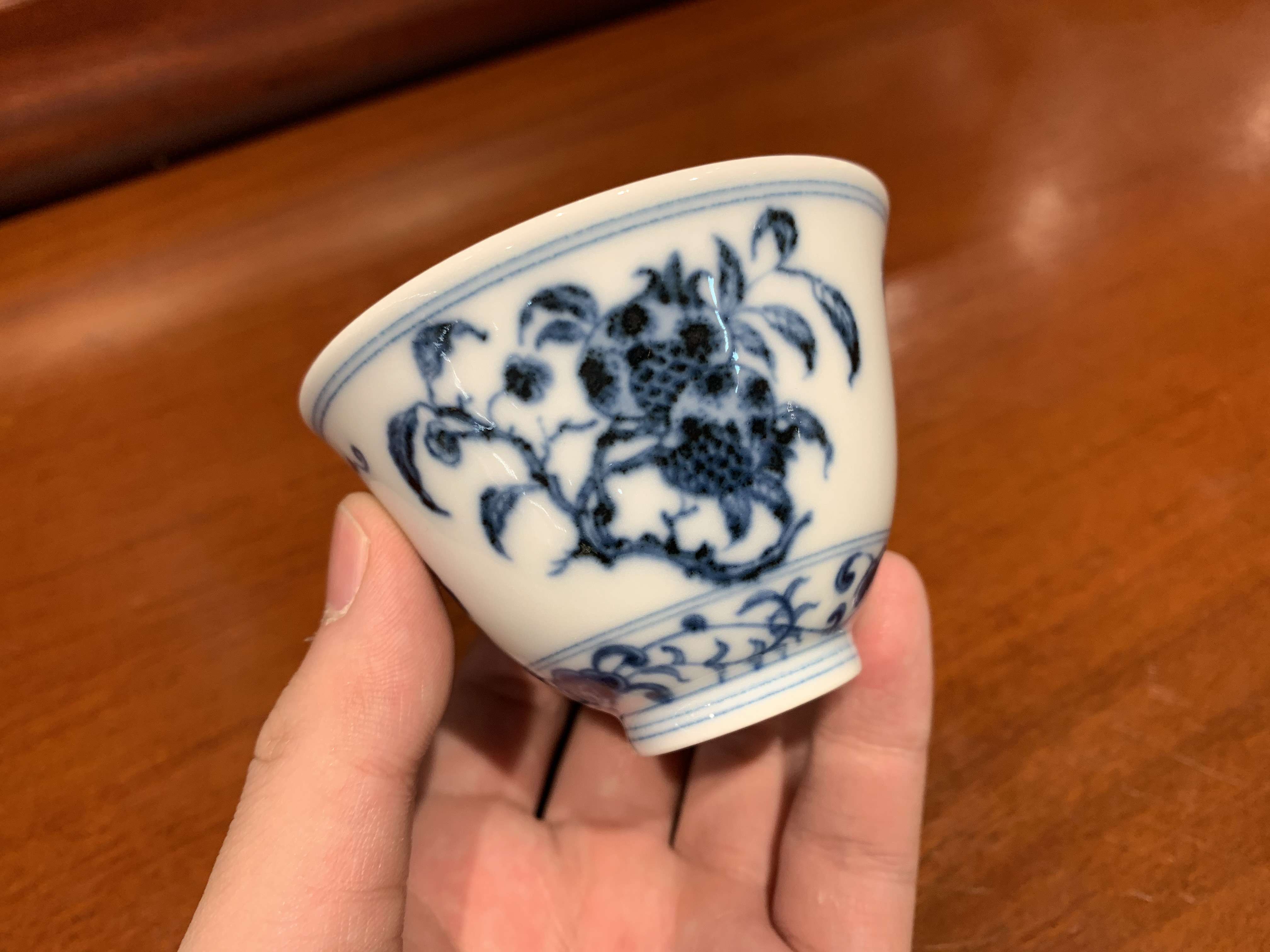 快雪时晴刘震窑青花瑞果三秋小杯茶杯茶具华艺茶杯