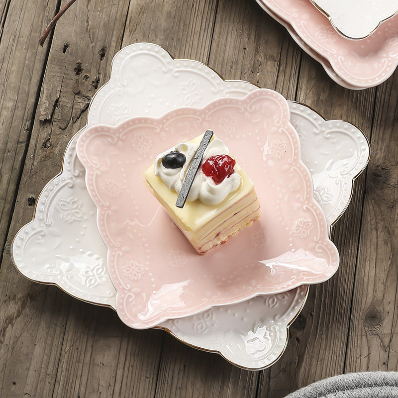 甜品盘子欧式西式金边浮雕陶瓷牛排蛋糕圆盘盘
