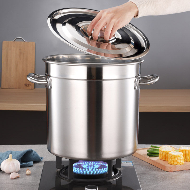 不锈钢圆桶带盖商用大容量汤锅304食品级加厚复底汤桶电磁炉煤气