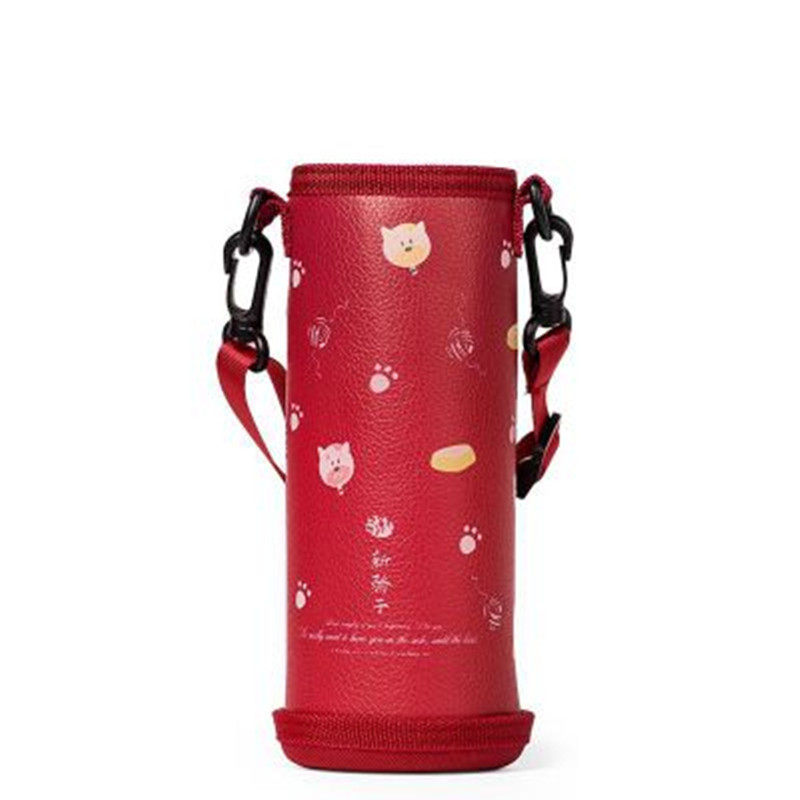 通用膳魔师杯具熊皮质保温杯斜挎肩带水杯杯子保护套杯套
