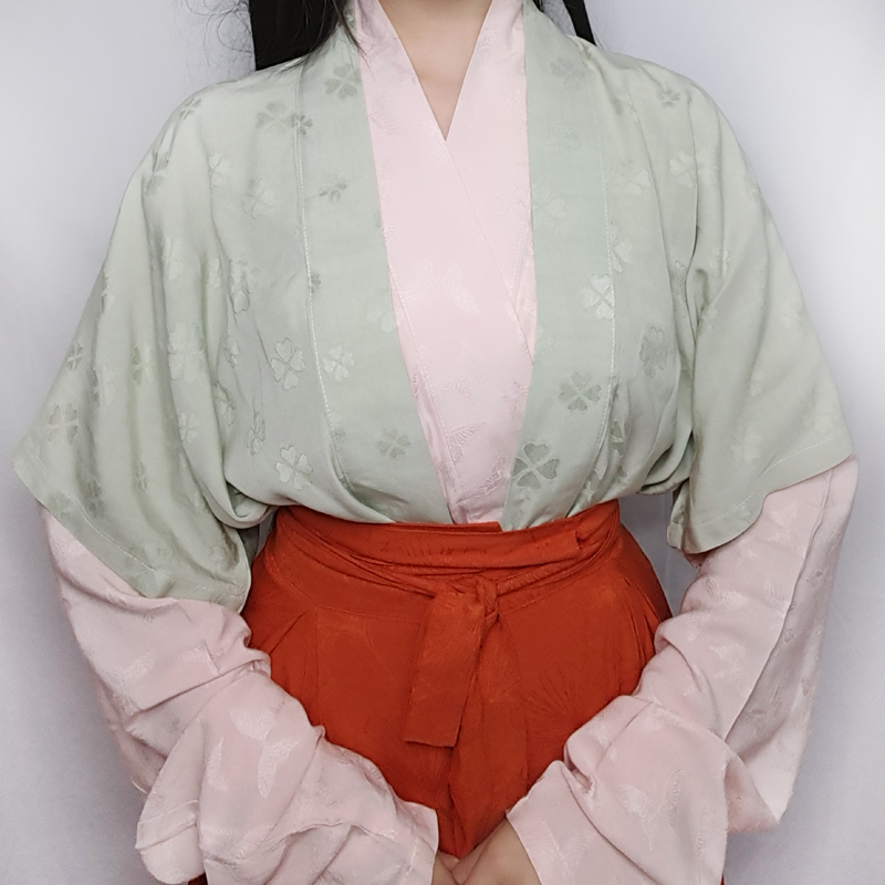 2021春季宋制汉服对交穿半臂褙子豆沙绿上襦人棉提花汉华裳芙蕖