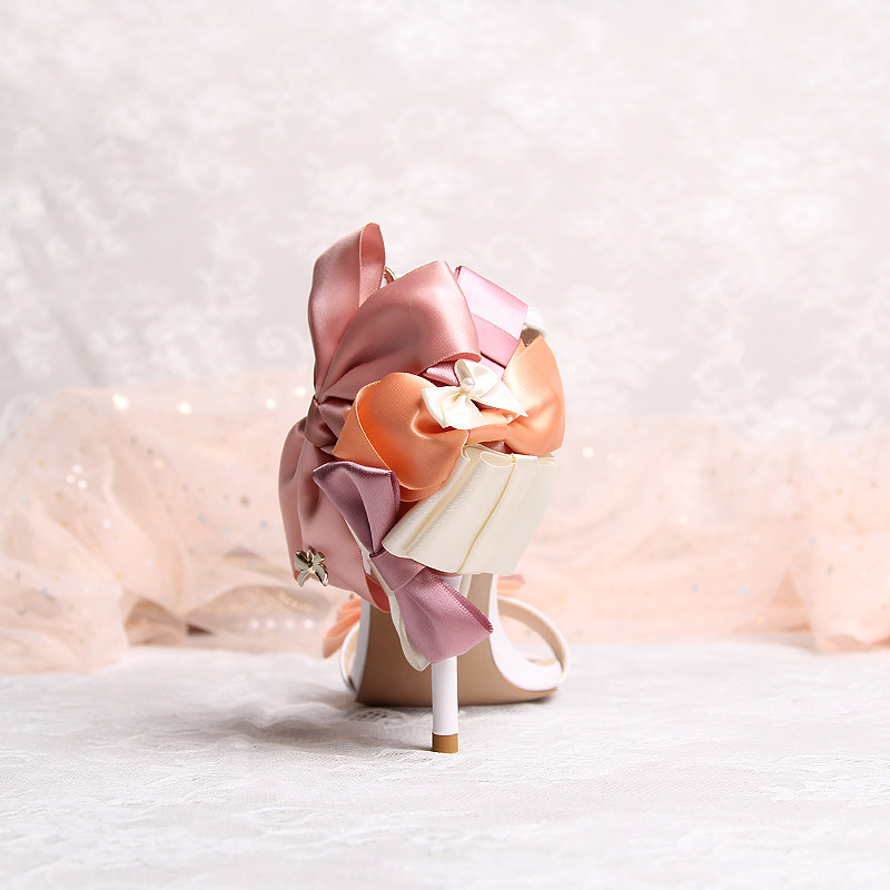软妹粉色蝴蝶结cos二次元露趾甜美美少女凉鞋一字时装凉鞋