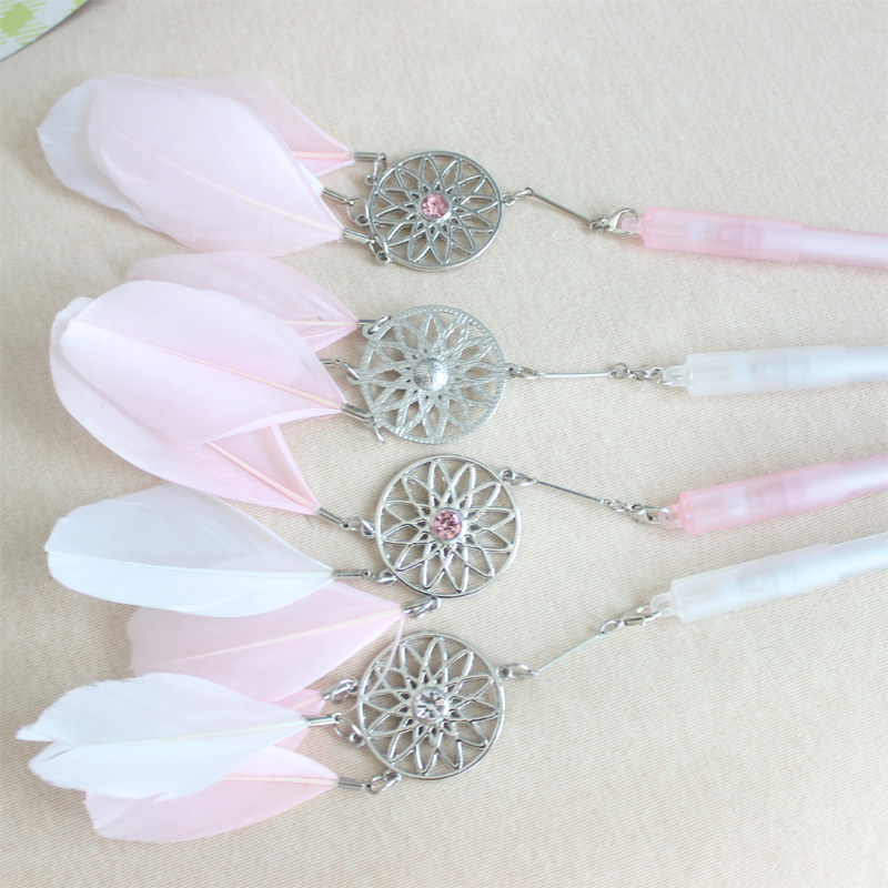 包邮可爱少女心羽羽毛吊坠中性笔创意网红韩国中性笔