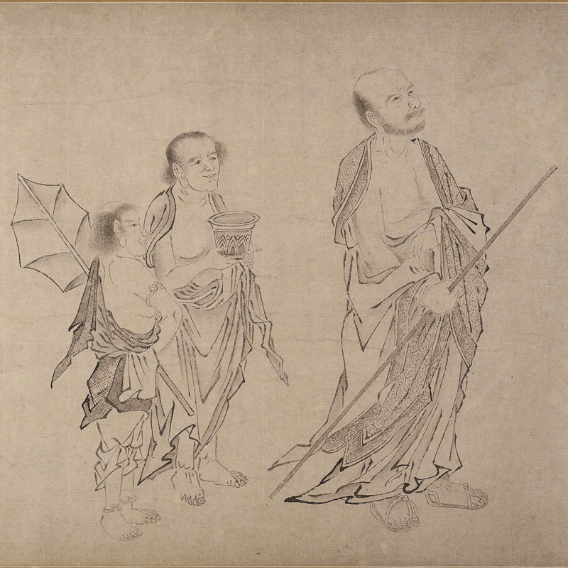 明仇英临贯休十六罗汉图古代书法佛教人物国画真迹复制微喷装饰画