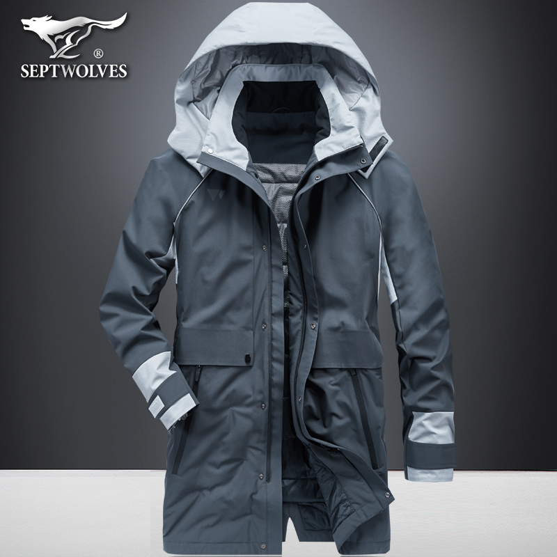 七匹狼风衣男加棉保暖男士外套秋冬季中长款夹克防寒运动上衣服潮