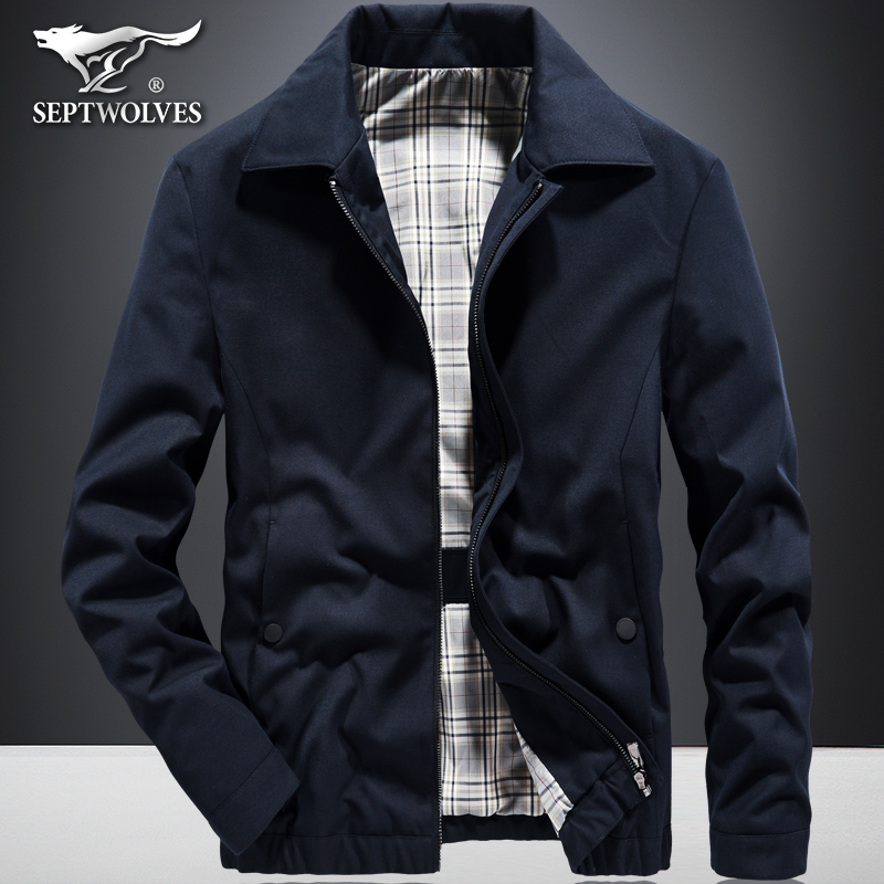 七匹狼秋冬季夹克男士翻领休闲羊毛爸爸装外套休闲中年茄克上衣服