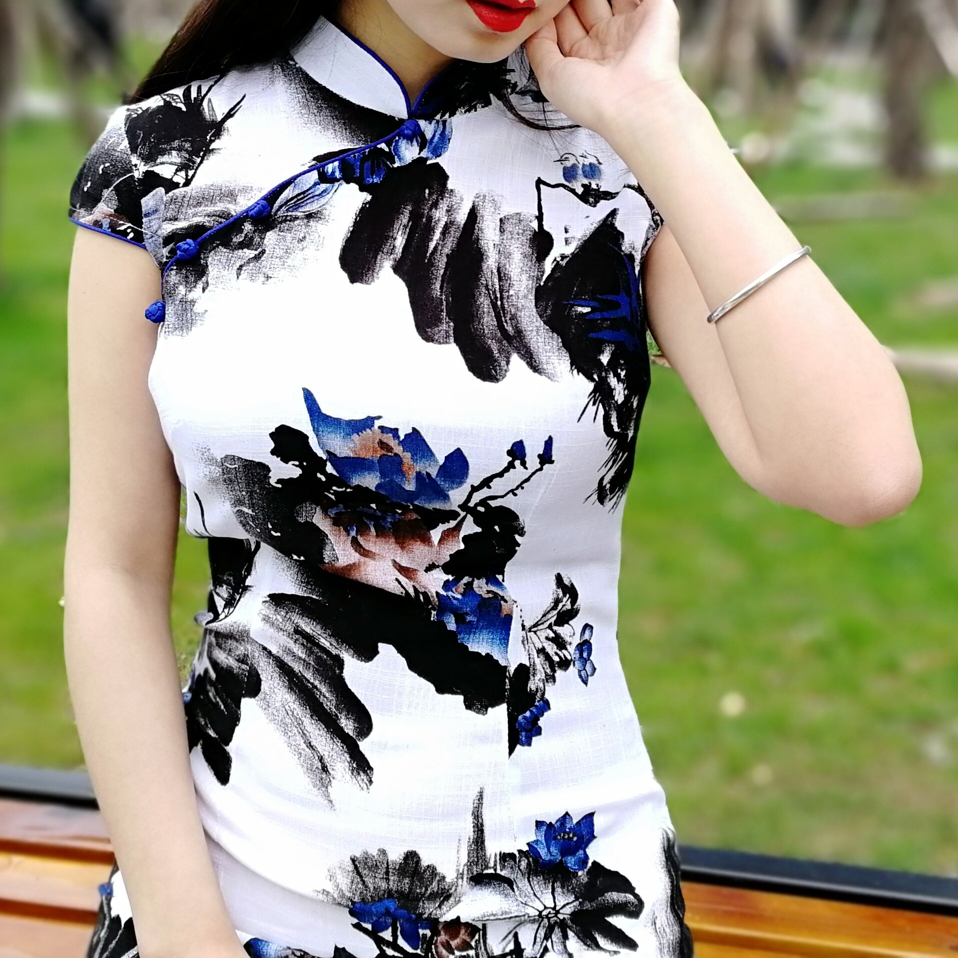 新式中国国风加大妈妈改良短袖日常旗袍连衣裙旗袍