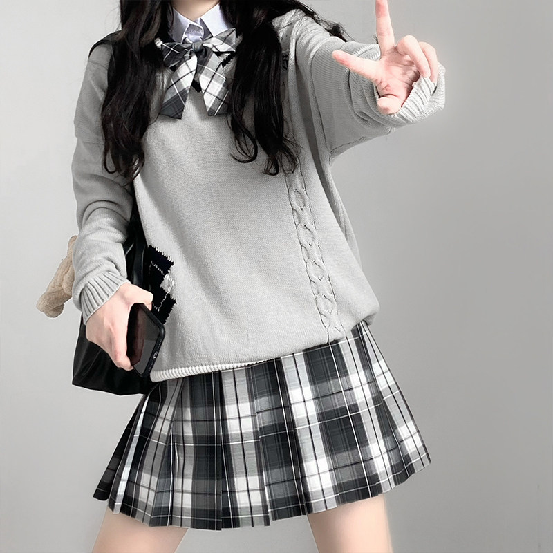 制服jk格裙现货桴生原创创木野狐黑白棋盘格学生校服