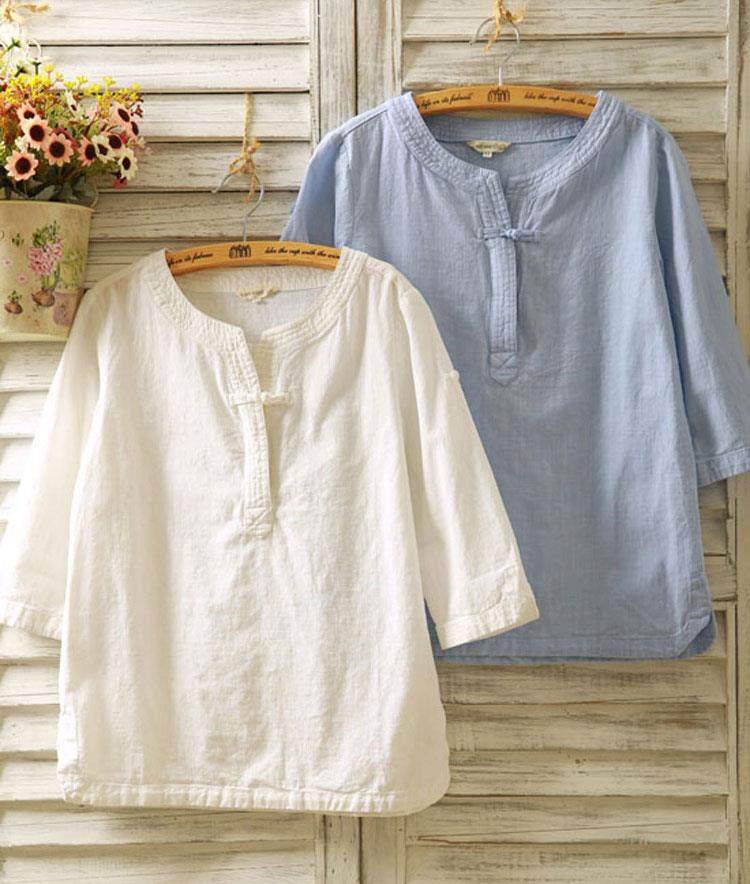 2020衬衫七分女士秋季松显宽松棉麻女装上衣衬衫