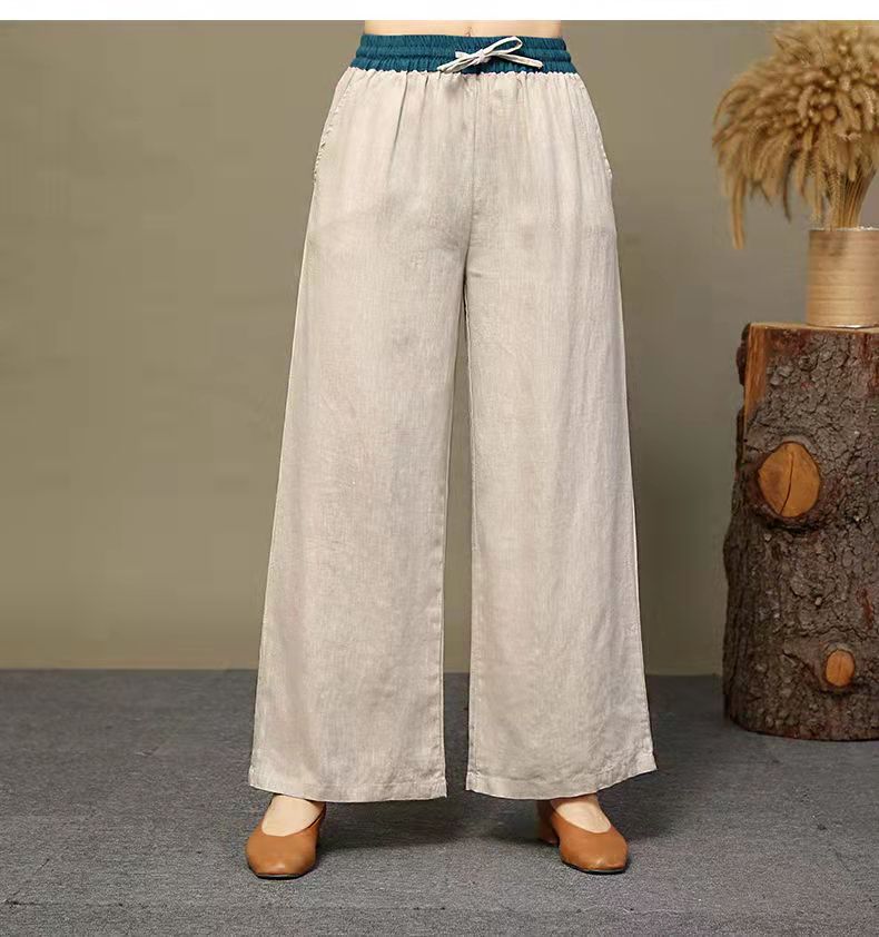 裤子子女宽松松显夏季新款棉麻薄款阔腿裤女休闲裤