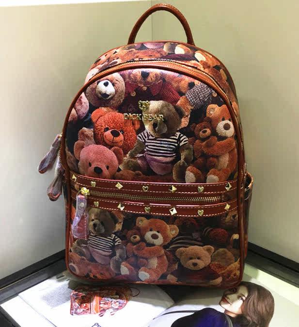 迪克熊女包正品韩版小熊女士双肩包背包学生书包双肩背包