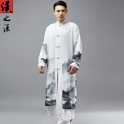 假两件棉麻长衫古风男装立领中式唐装演出长袍中国风禅意汉服仙气