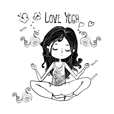 可爱手绘瑜伽房馆女孩yoga贴画打坐om蝴蝶墙贴