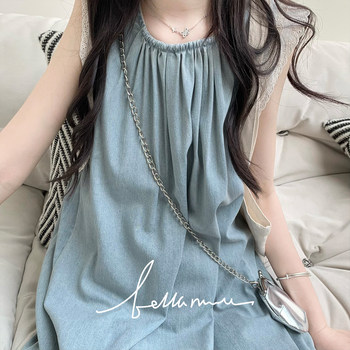 ຕ້ອງການເສື້ອຍືດ denim lace round neck top ຊັກແບບງ່າຍໆ ສິ້ນຍາວ A-line ສໍາລັບ summer