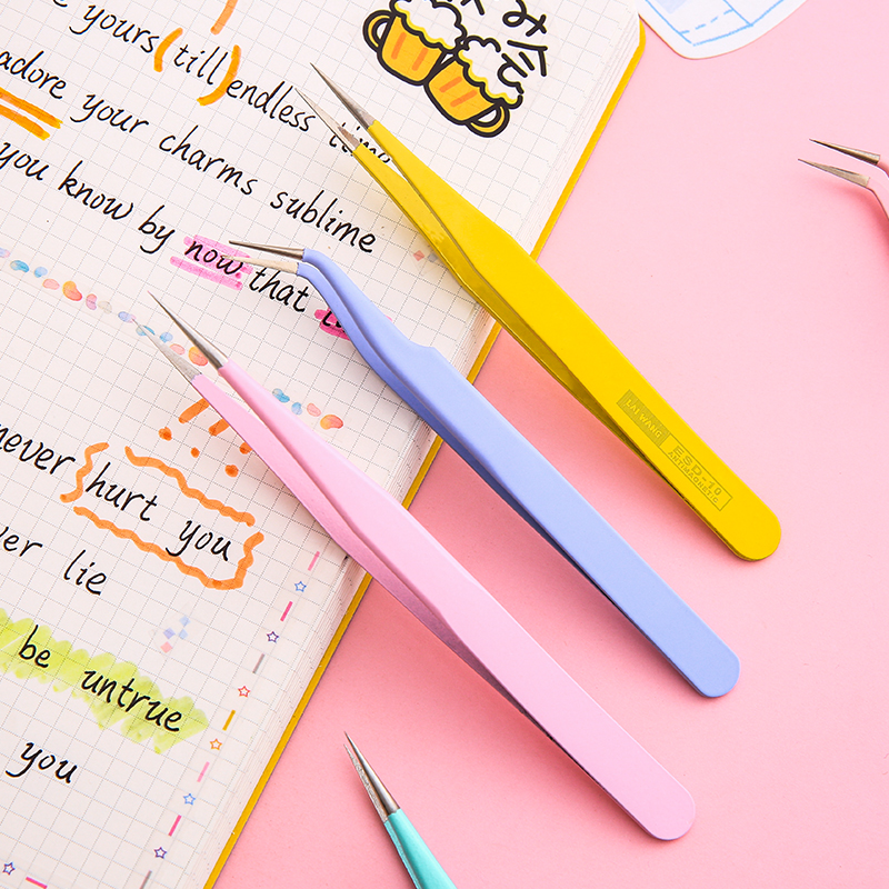 尖头弯头彩色手帐镊子工具手账周边防静电贴纸镊子
