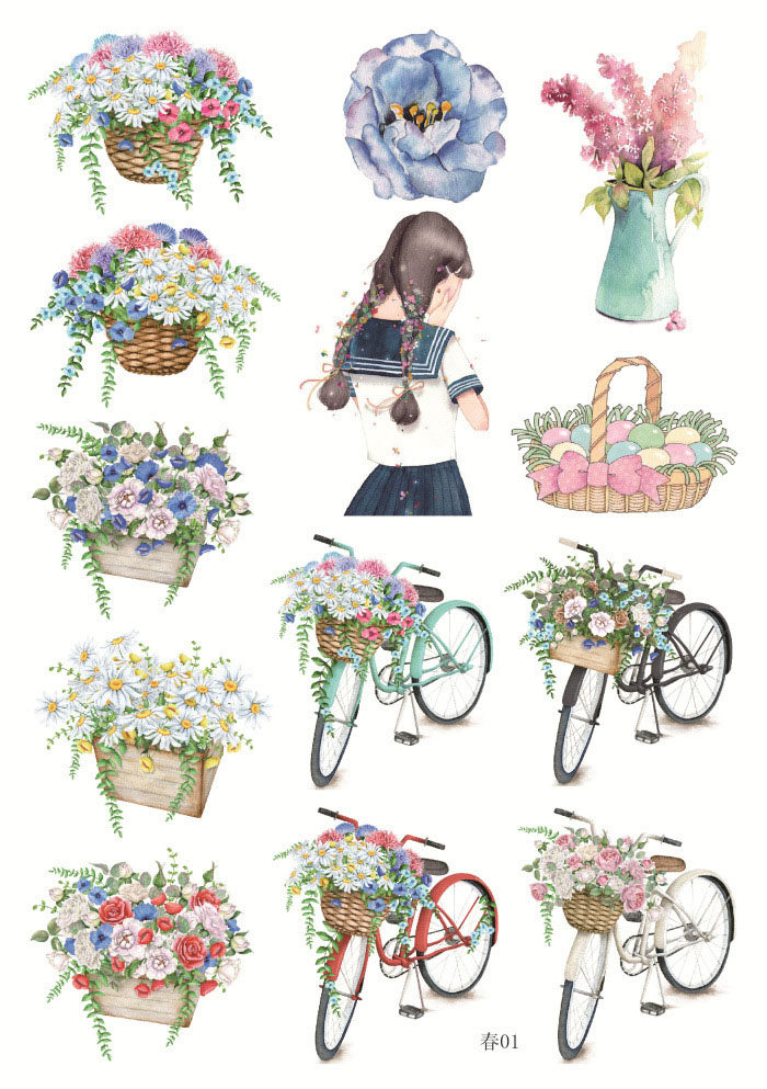 优惠不干胶贴纸素材花环清新新手贴画少女盐系手贴纸