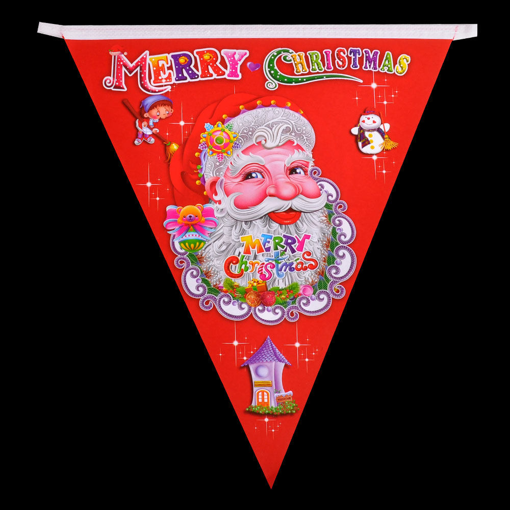 圣诞吊旗8片一条拉旗纸质大三三角旗装饰用品圣诞装饰品