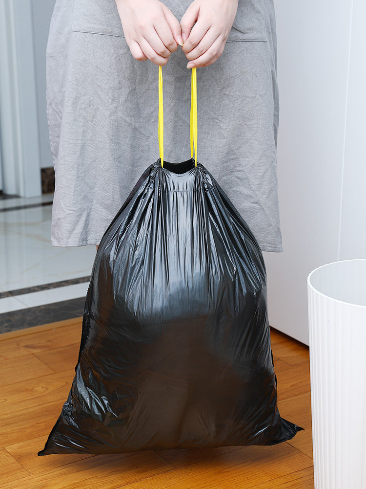 日本自动收口垃圾袋加厚手提式塑料袋家用抽绳穿绳厨房大号