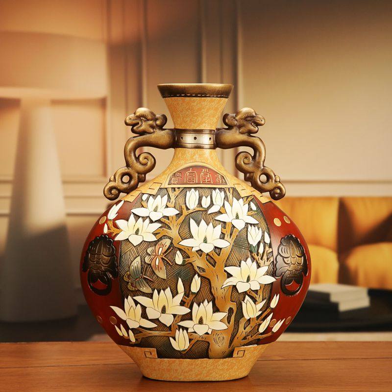 中式花瓶陶瓷手工艺品摆件玄关客厅电视柜创意家居饰品摆件
