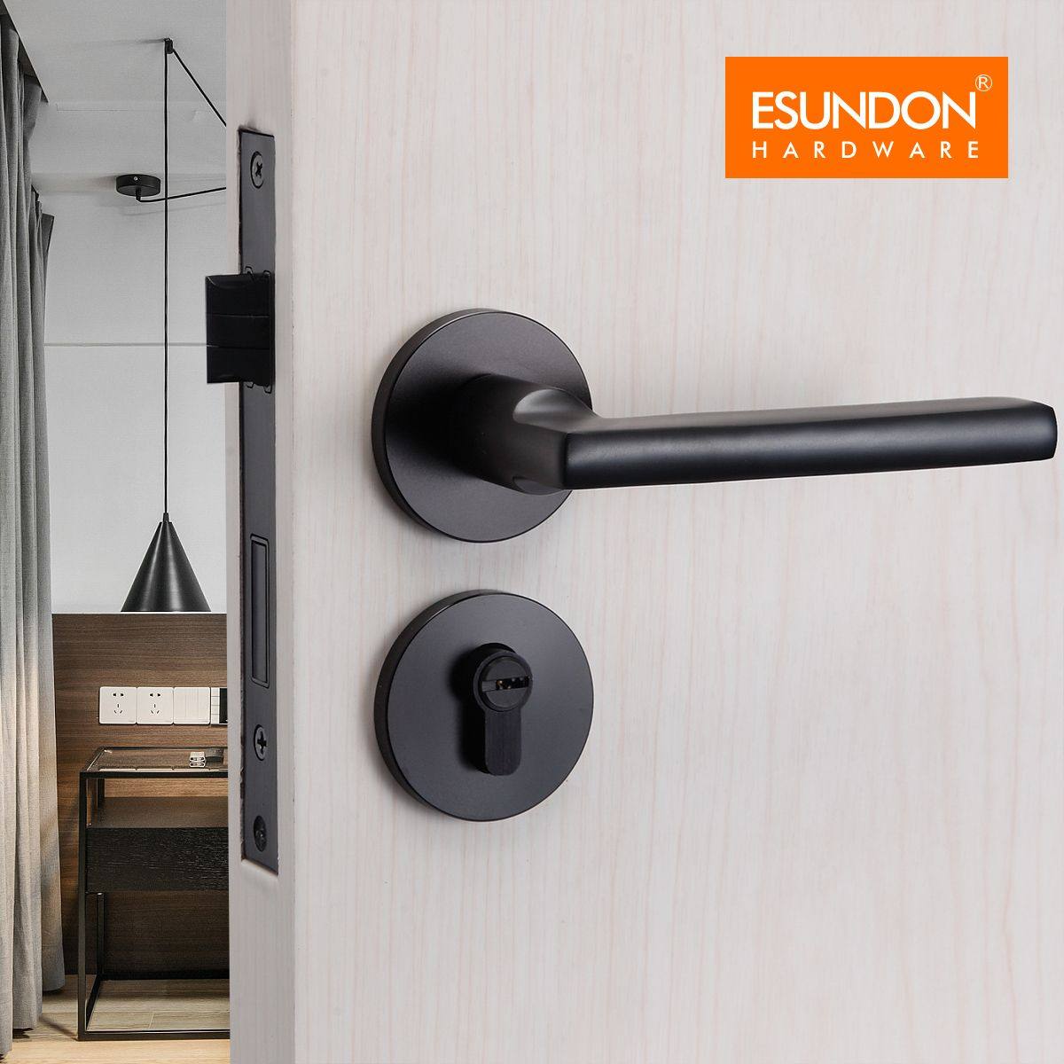 德国艾森顿磁吸静音门锁室内黑色卧室房门分体机械门锁