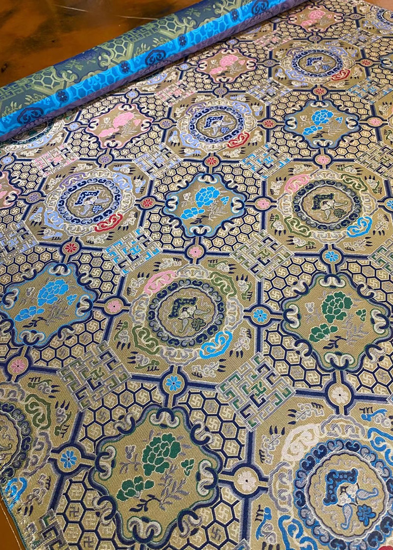 宋锦牡丹如意纹锦真丝旗袍面料非物质文化遗产海绵垫