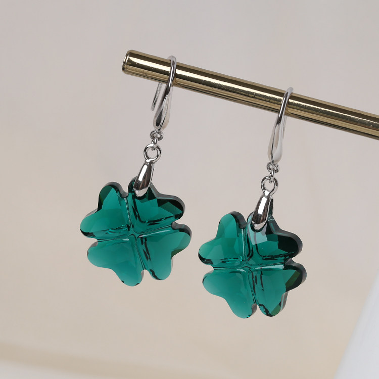 奥地利水晶耳环女四叶草耳坠s925纯银耳饰简约精致高档生日礼物