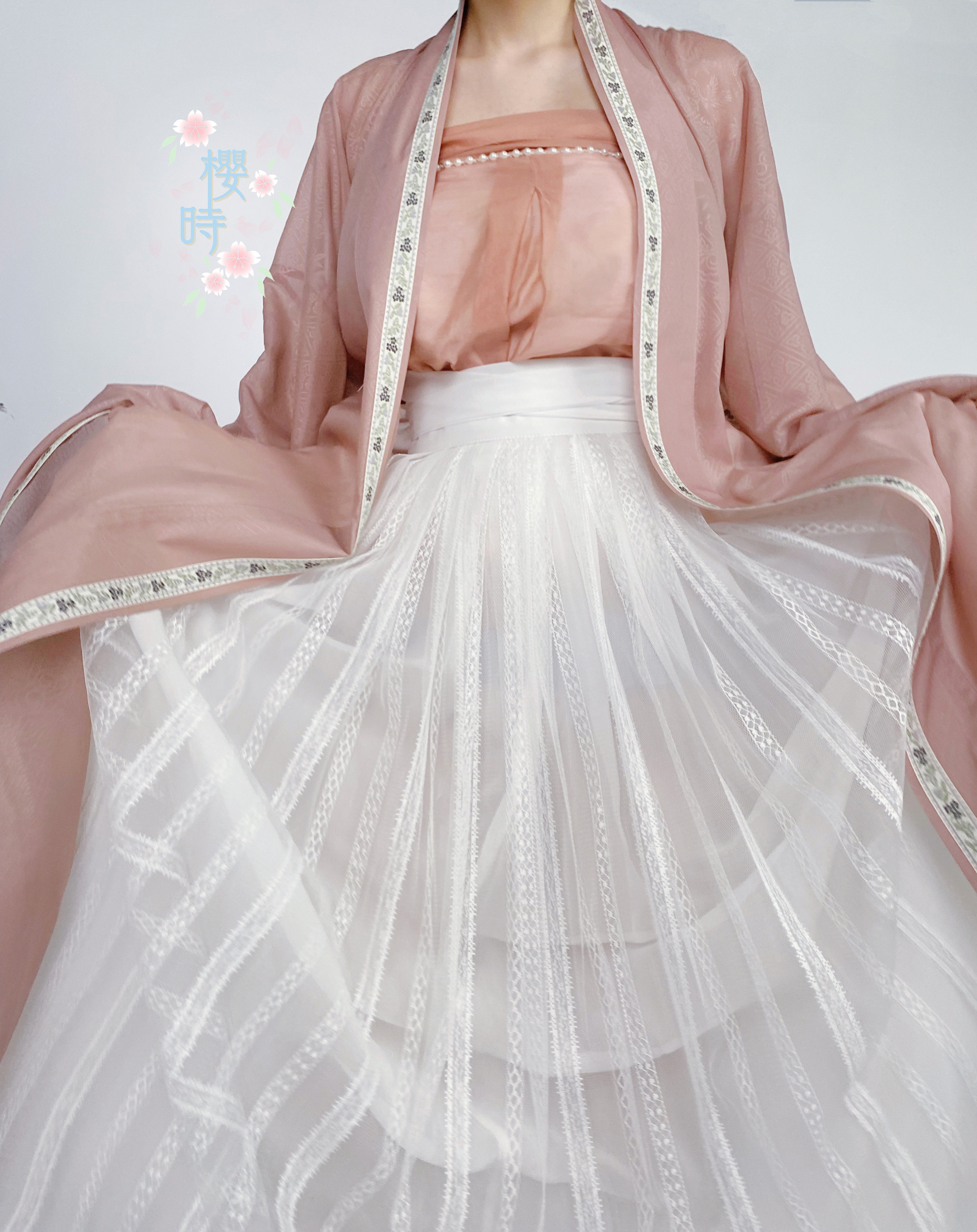 樱时汉服原创长褙衣长宋制全缘边仙鹤暗纹蕾丝汉服