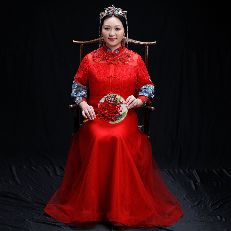 新娘大码秀禾2020新款200斤胖mm结婚中式简单旗袍