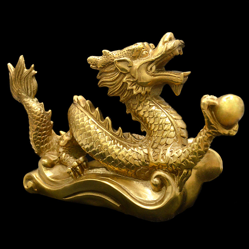 中式铜龙龙汉龙新中式桌面汉龙生肖财福吉祥物事业摆件