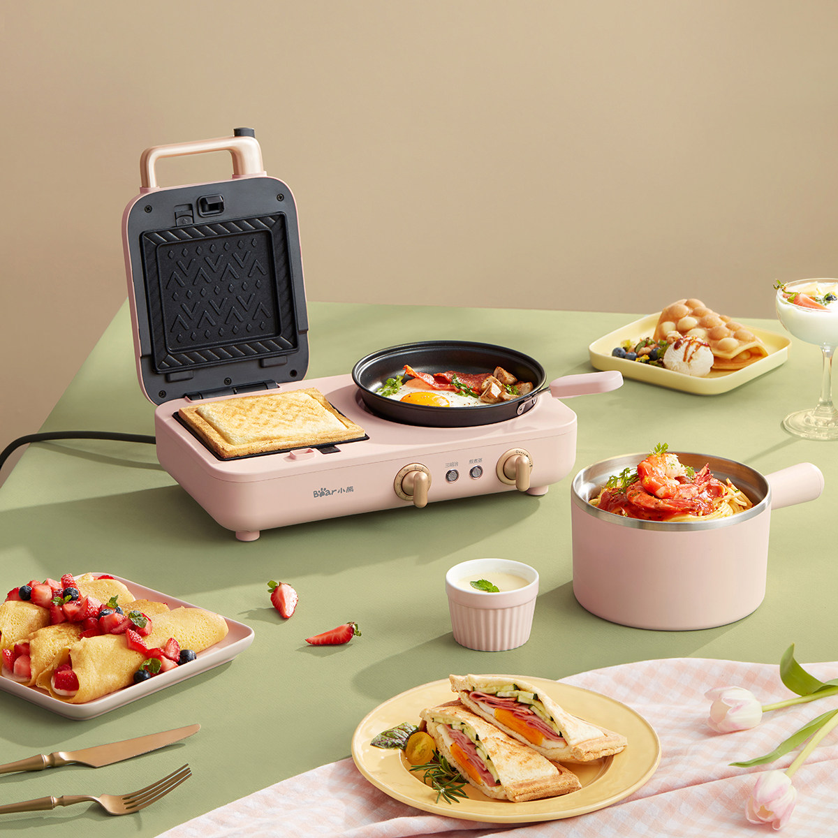 小熊三明治早餐机家用小型懒人轻食机多功能四合合一吐司机
