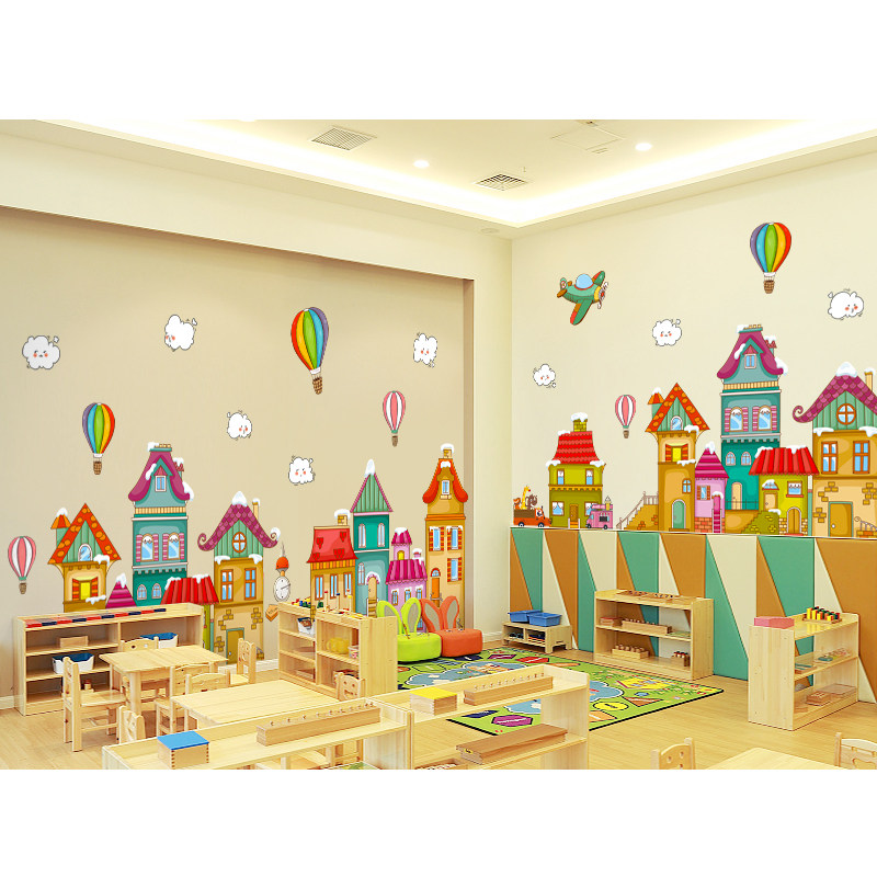 幼儿园环境布置材料建构区儿童墙面装饰装饰城城堡墙贴