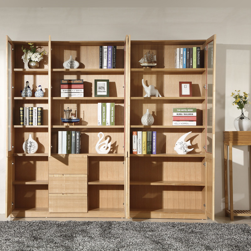 实木水曲柳五门书柜书橱简约现代书房储物柜置物柜单个书柜